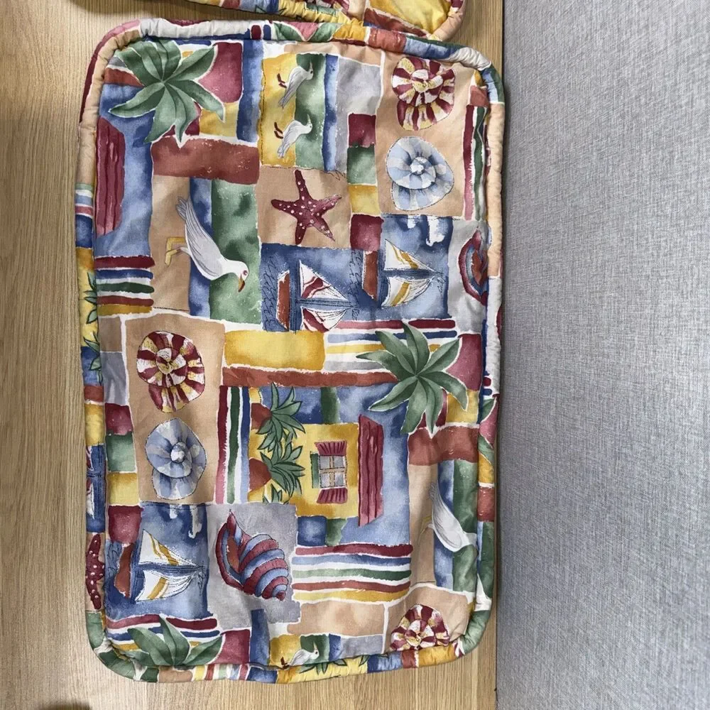 Vtg Coastal Patchwork Pillow Shams Pair Queen 30x20 Nautical Beach